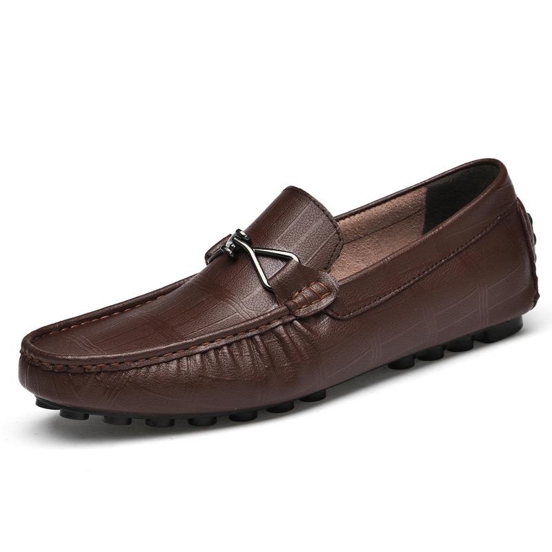 Men s Summer Leather Loafers: Height-Boosting 6CM Slip-on, Soft Sole, Korean Style 44