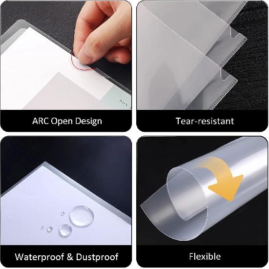 10 Pack Clear Document Folder, L-Type Plastic File Clear Folders Letter Size, Project Pockets Plastic Sleeves Transparent Folder for Office & School