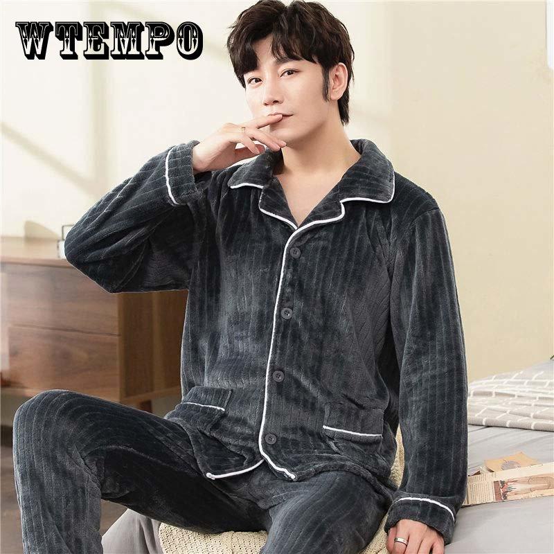 

Осенние и зимние мужские пижамы, утепленные бархатные теплые пижамы, мужская домашняя одежда с длинными рукавами, большие размеры