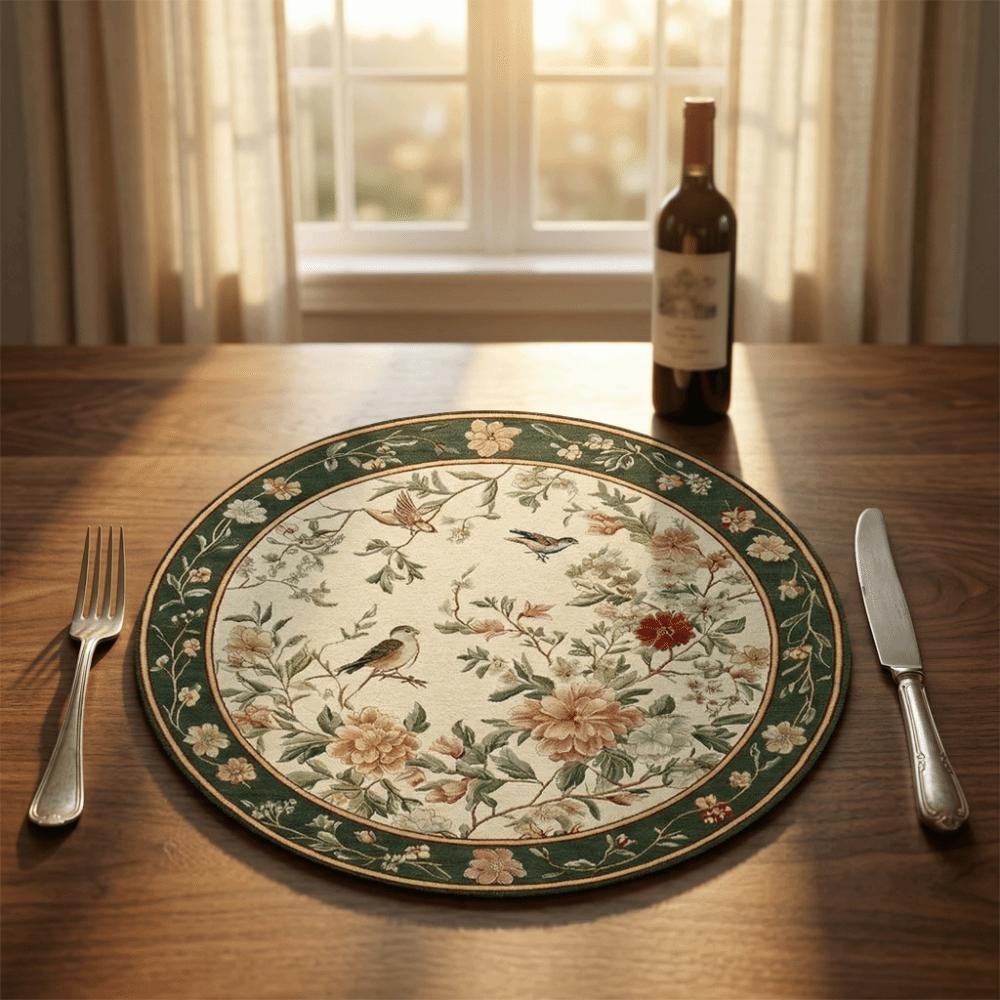 Anti-scald Flower Linen Table Mat Anti-slip Round Dining Mat Party Table Decoration
