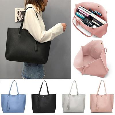Bolsa de ombro estilo coreano com borla, bolsa de ombro feminina de couro PU de grande capacidade