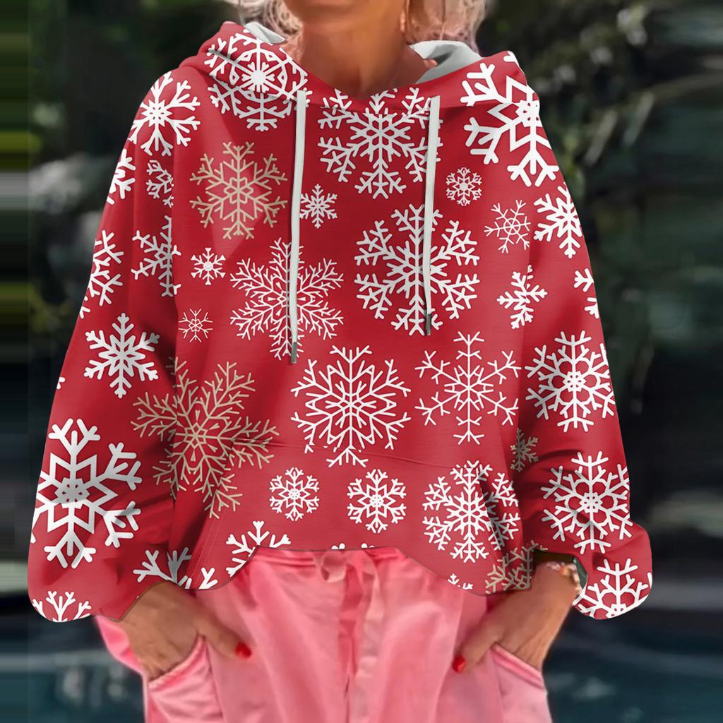 Women's Christmas Printed Loose Casual Long Sleeved Hooded Sweatshirt