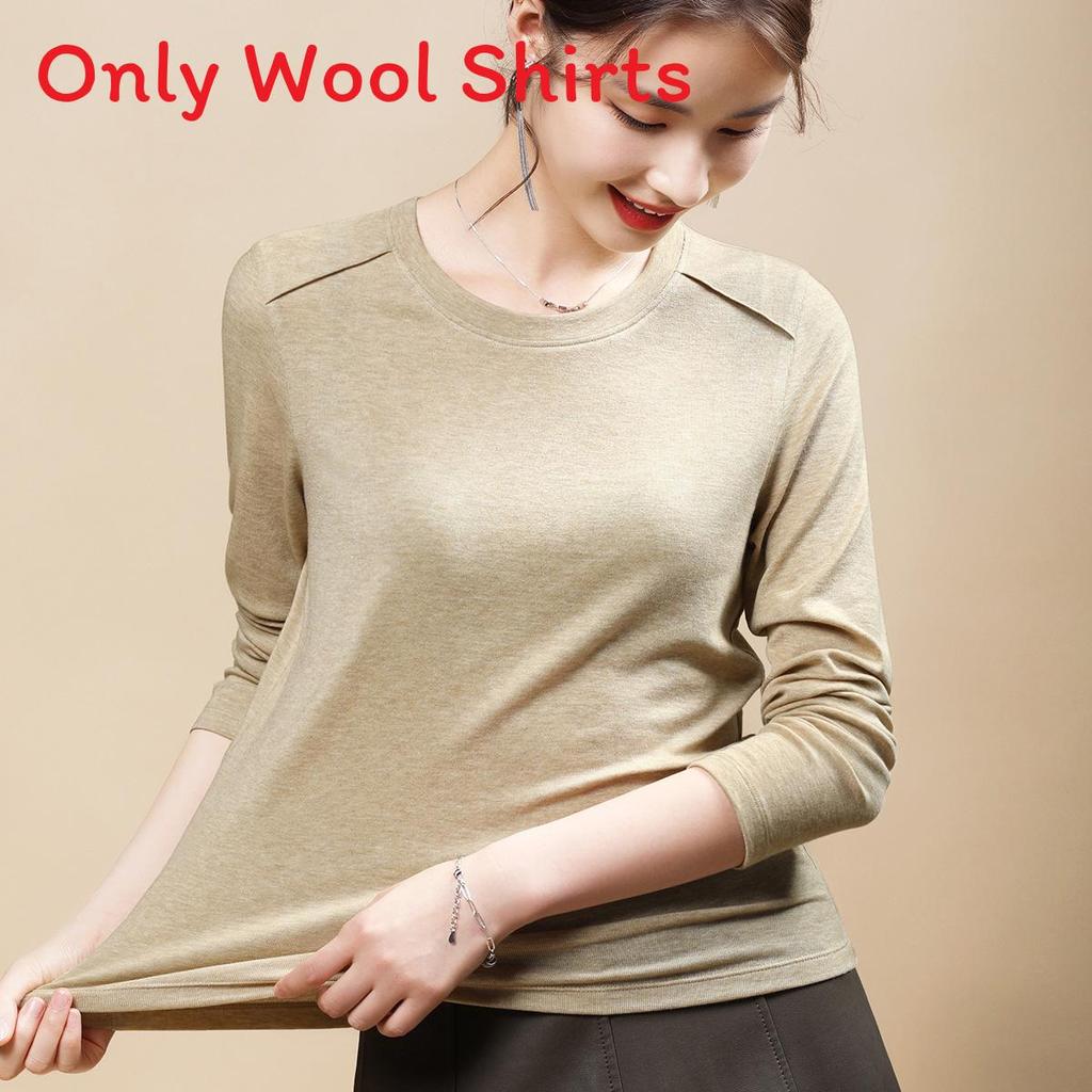 Laseer Tencel Wool Long Sleeve Womens Slim Fit Top With Round Neck For Casual Wear