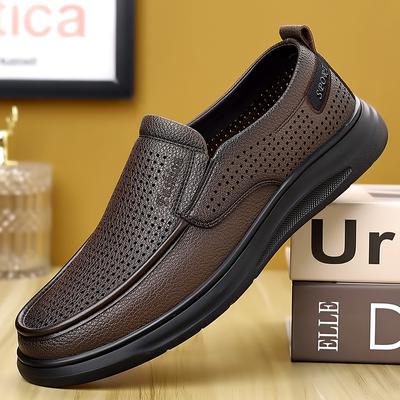 Fashion Summer New Brand Punching Men's Loafers Business Dress Driving Moccasins Male Casual Leather Footwear Lightweight Slip On Shoes