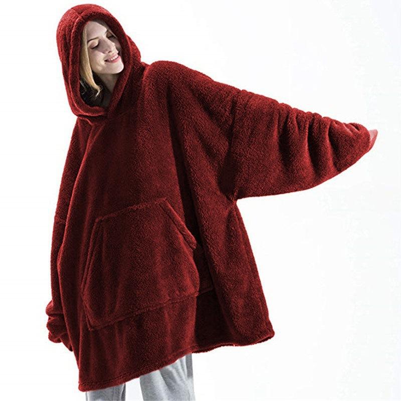 Autumn and Winter Comfortable Loose Double-sided Fleece Hoodie Thick Blanket Couple Home Service