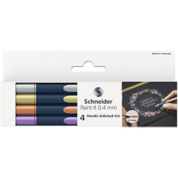 Stylos à bille - Schneider - ML05011501 - Lot de 4 - Épaisseur 0,4 mm - Encre métallique - Séchage rapide