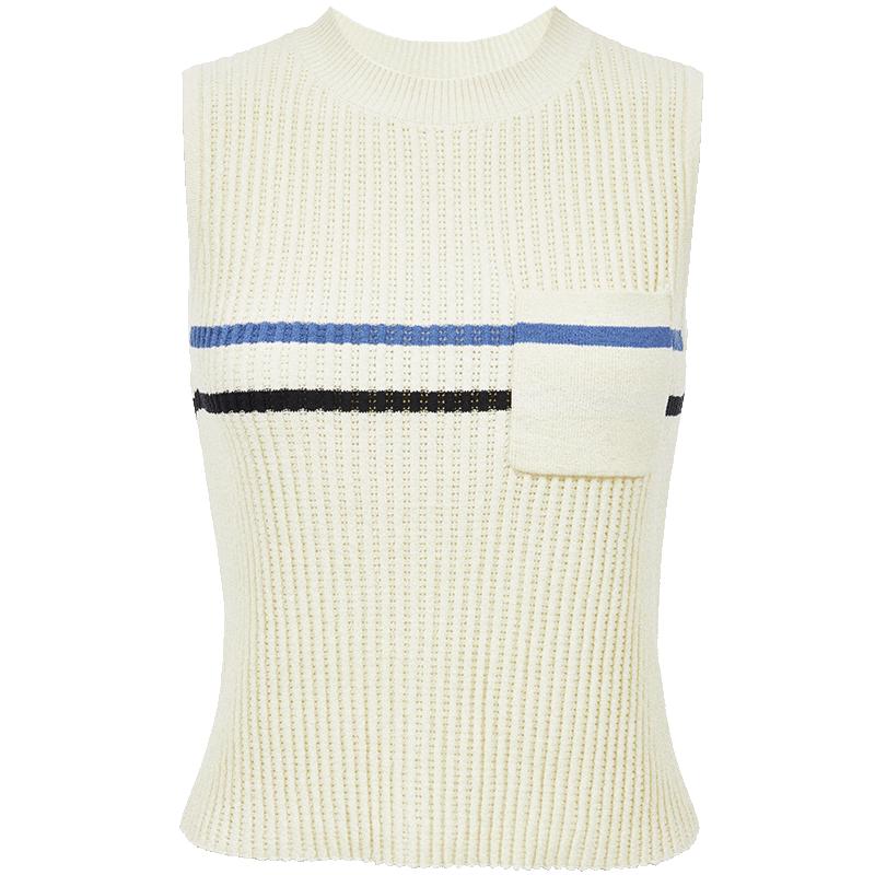 Veromoda Women's 2025 Color Block Stripe Round Neck Sleeveless Knit Top