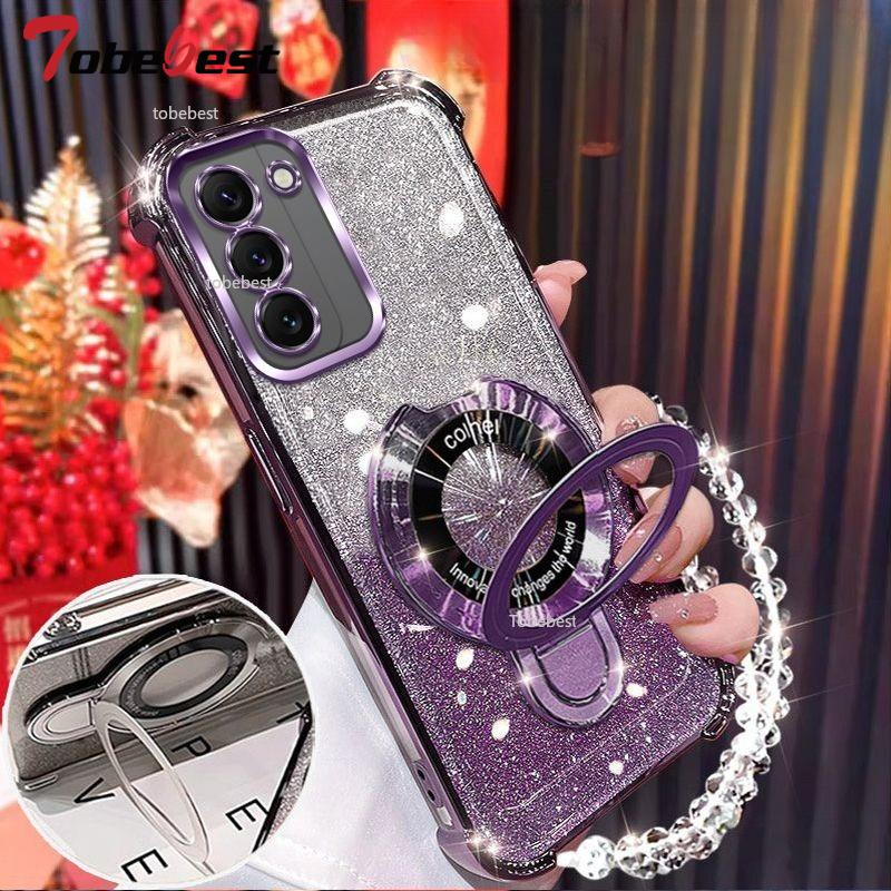 For Samsung Galaxy A16 A26 A36 A56 A06 A15 A25 A35 A55 A14 A24 A34 A54 4G 5G Glitter Plating Magnetic Holder Bracelet Case