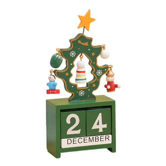 Christmas Wooden Desktop Calendar Santa Snowman Reindeer Tree Perpetual Calendar Wood Display