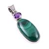 Natural Malachite, African Amethyst 925 Solid Sterling Silver Pendant 1.75" E1P04