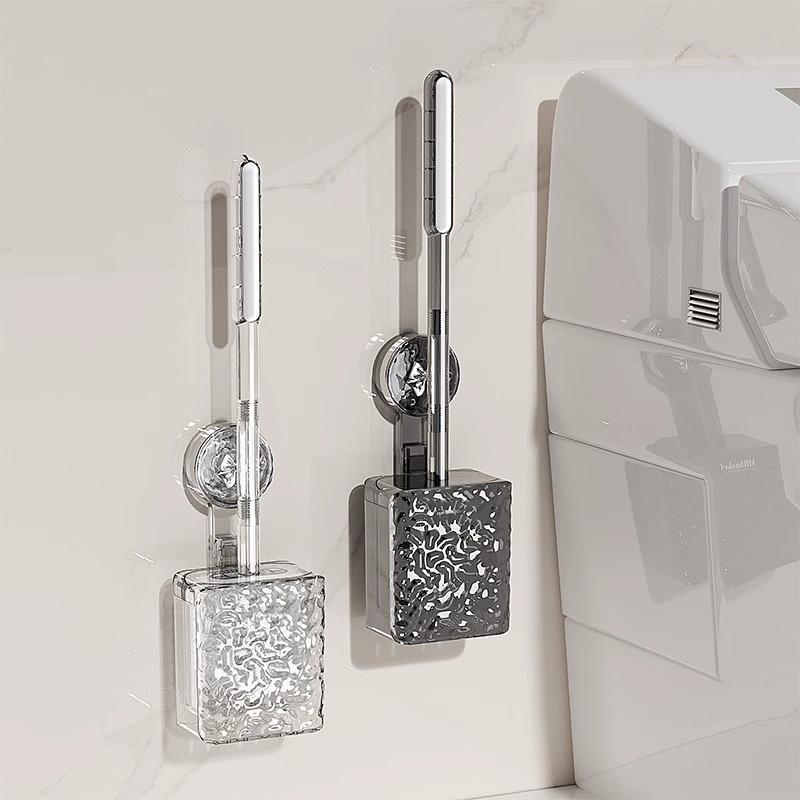 Bathroom Cleaning Brush Wall Mounted Non Perforated Suction Cup Toilet Brush Long Handle Glacier Patterned Bathroom Supplies