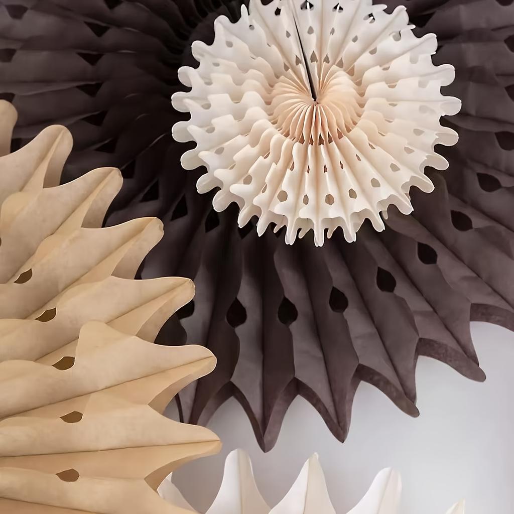 11Pcs Neutral Brown Rustic Round Paper Fans – Hollow Honeycomb Party Decorations, Suitable For Weddings, Birthday Parties, Bridal Showers, Autumn