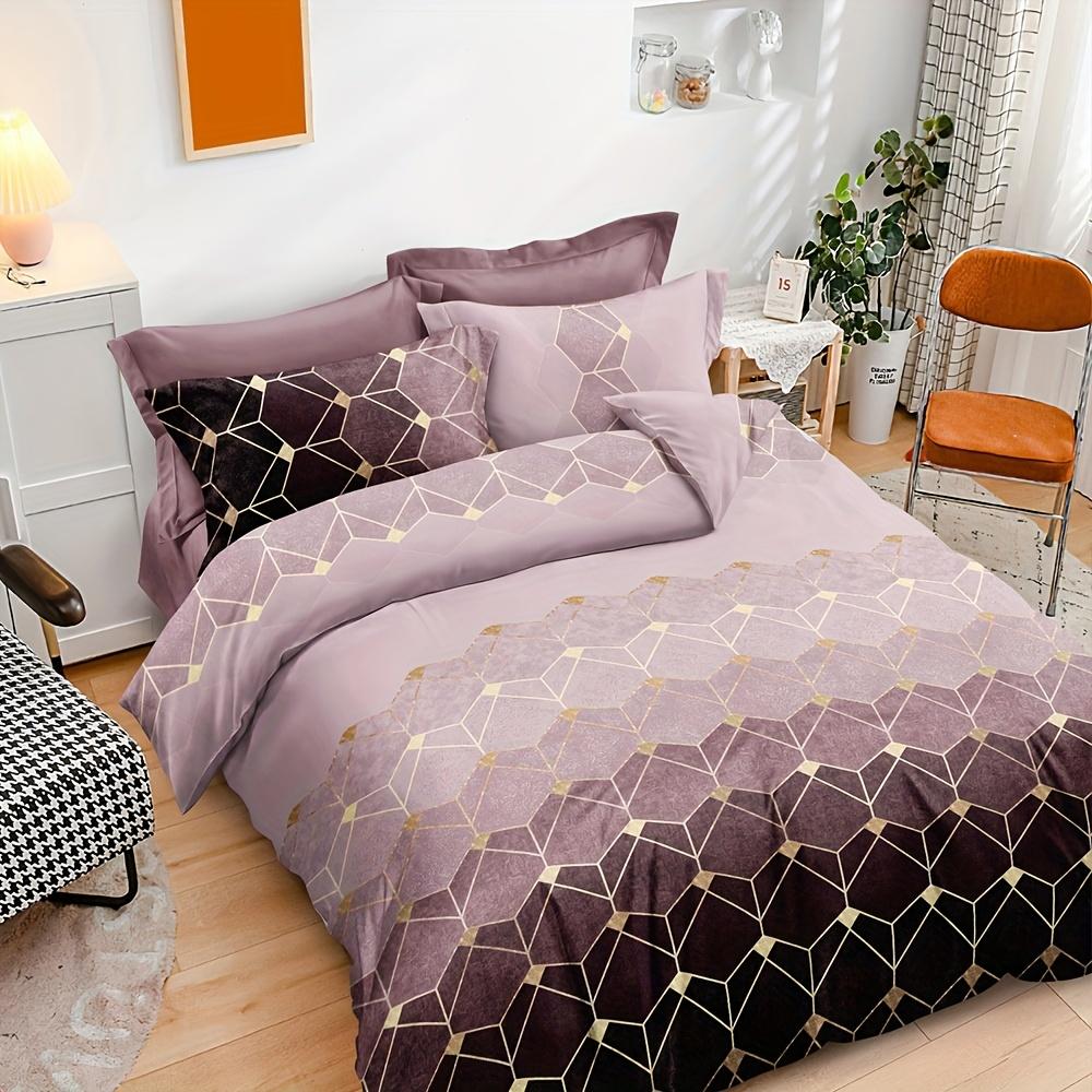 3Pcs Multiple Colors Available Luxe Geometric Marble Pattern Duvet Cover Set - Breathable Polyester Zippered Machine Washable