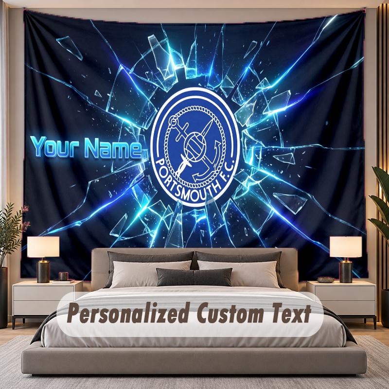 Custom Name Text Tapestry Portsmouth FC Personalized Polyester Wall Tapestry For Bedroom And Room