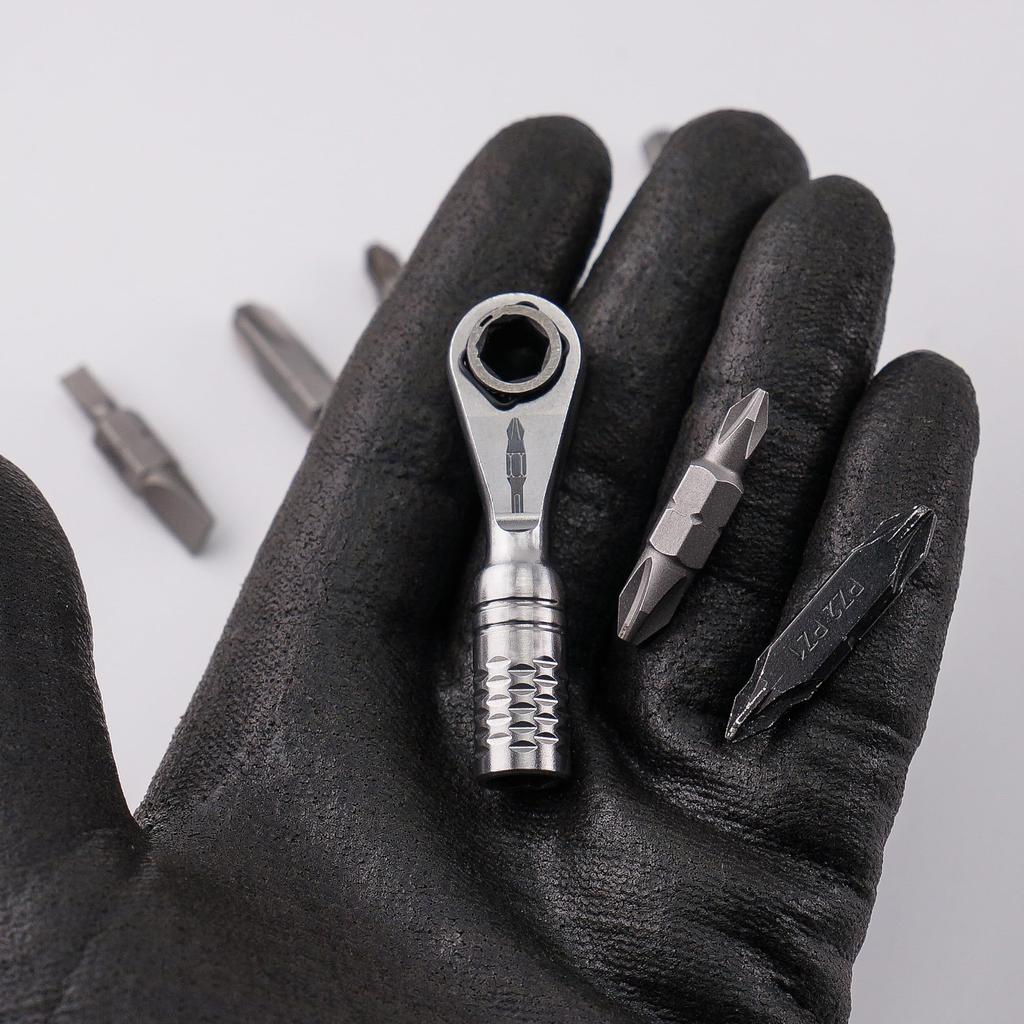 711L Mini Chiave a Cricchetto TG La Più Piccola del Mondo 1/4 di Pollice Chiave a Cricchetto EDC, Acciaio Inossidabile, Compatibile con Punte a Doppia Testa