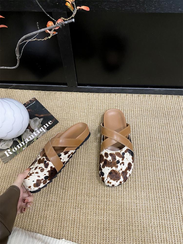 Fashion Baotou Slippers Women 2025 Spring New Summer Women Cork Slippers Buckle Non-slip Casual Shoes Thick Bottom Flat Slides Summer