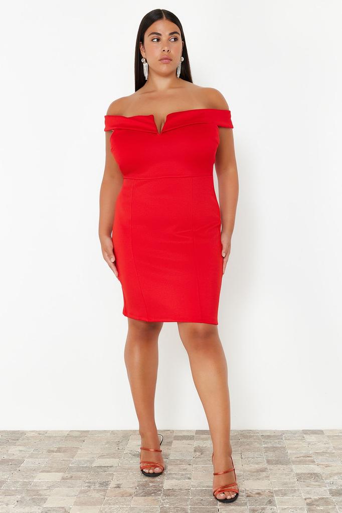 Women's Style Plus Size Dress Black Double Layered Collar Detailed Knitted Dress