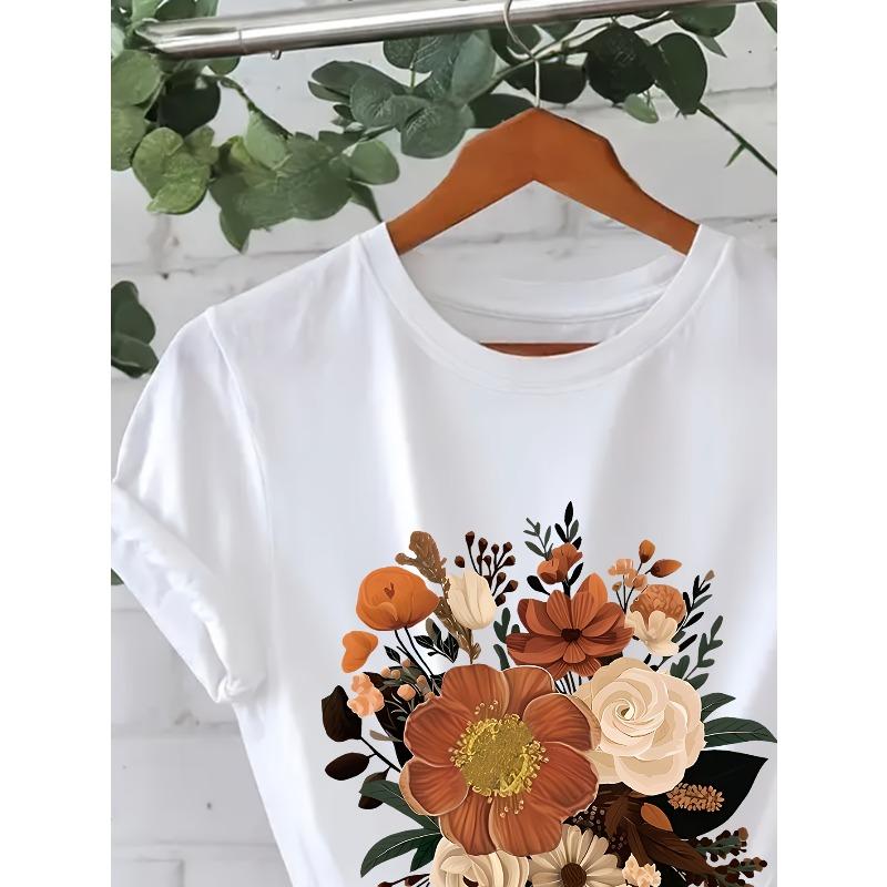 European Sizes Graphic Print T-shirt, Long Sleeve Crew Neck Casual Top for Summer & Spring, Women's Clothing