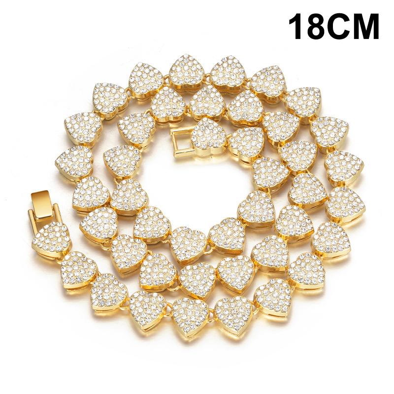 18-60Cm Hip Hop Heart Zircon Chain Bracelet Necklace Shiny   Rock Party Jewelry Gift
