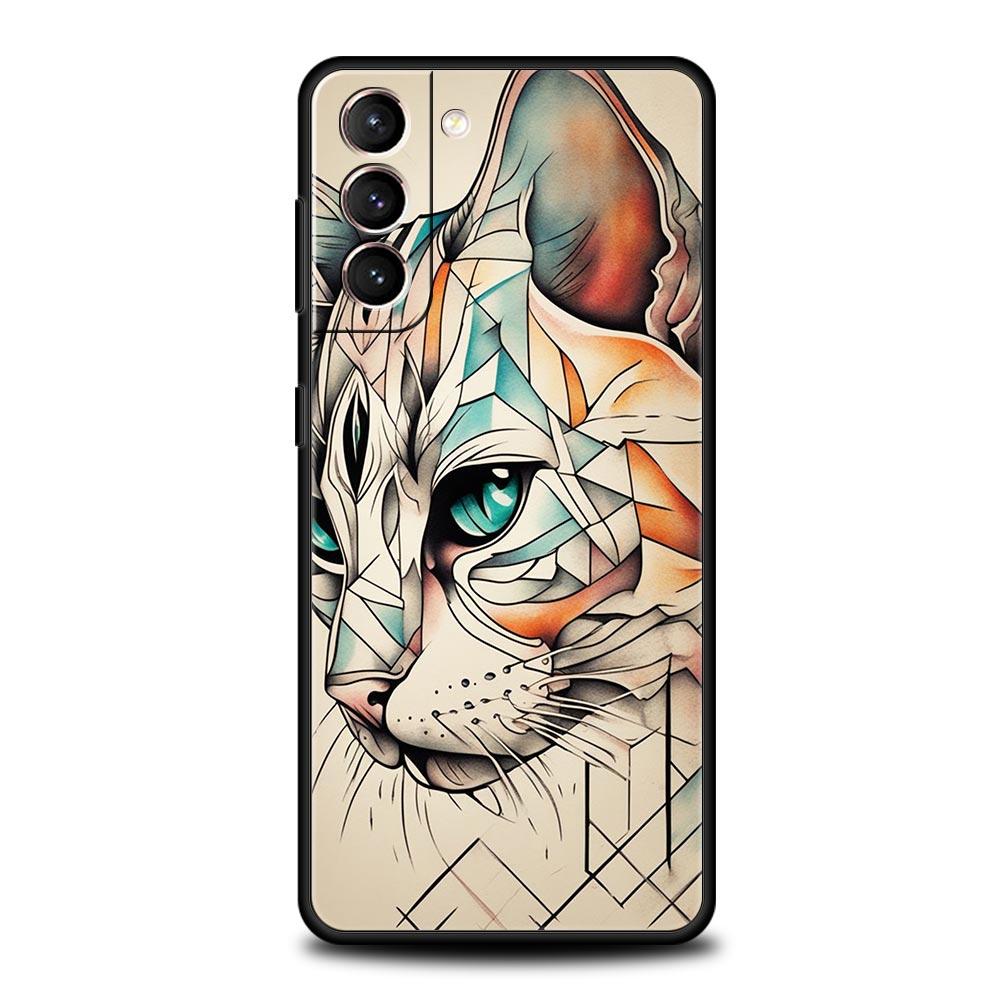 Abstract Creative Cat Line Phone Case Cover for Samsung Galaxy S26 S25 S24 S23 S22 S20 S21 FE Ultra S25 Edge Plus Soft TPU Shell