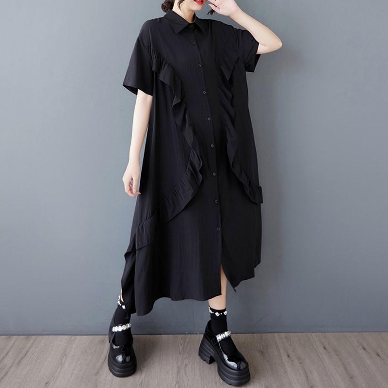 Dámské ležérní volné dlouhé letní šaty s krátkým rukávem, černé, vintage, nové, plus size