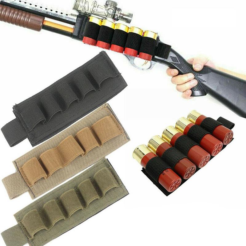 Tactical Hunting Ammo Holder 5 Rounds Shell Holder Bullet Bag Adhesive Patch for Rifle 12GA Shotgun Hunting Gun Accessories