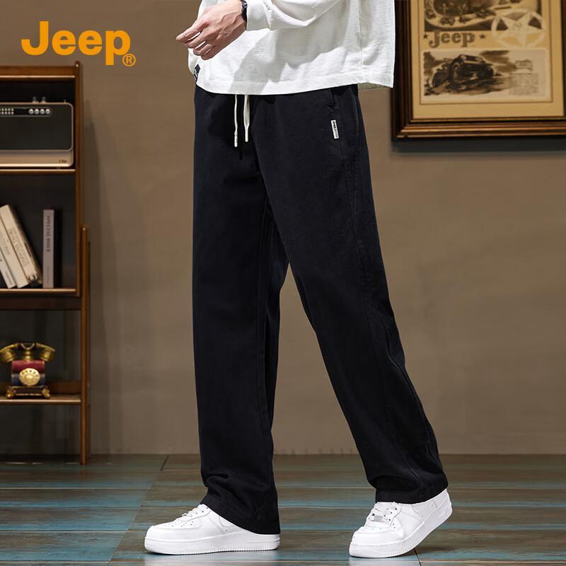 Jeep Men's Pure Cotton Loose Fit Straight Leg Casual Pants