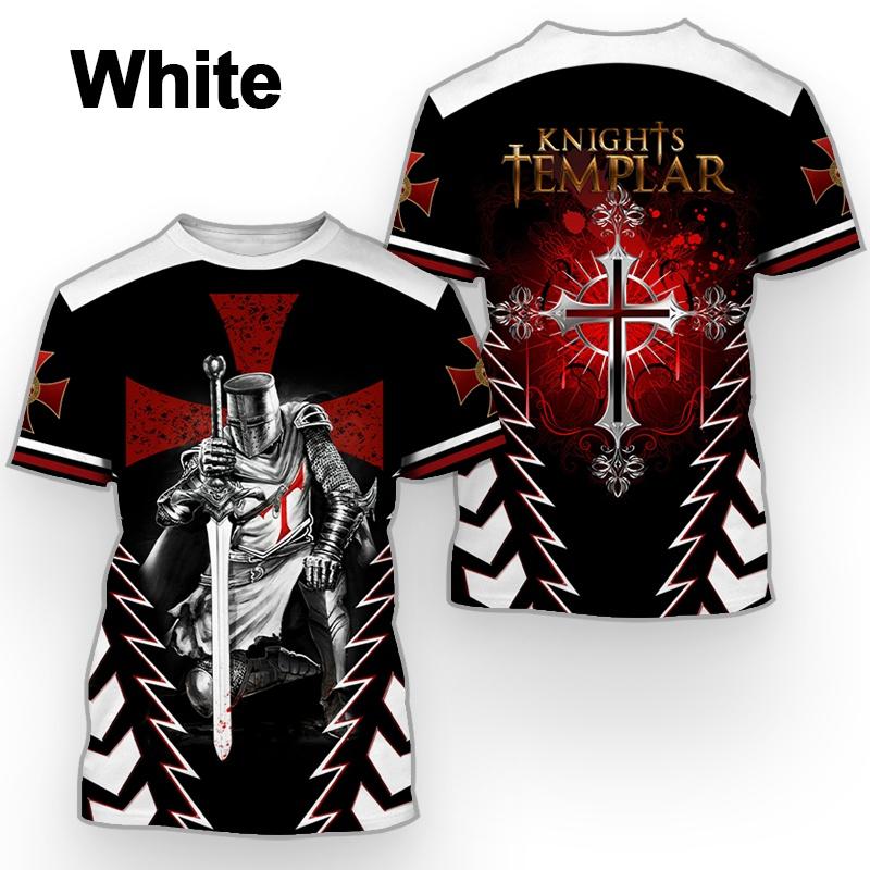 Summer Round Neck 3D Templar Knight Pattern Printed Top Fashionable Casual Short Sleeved Men's T-shirts