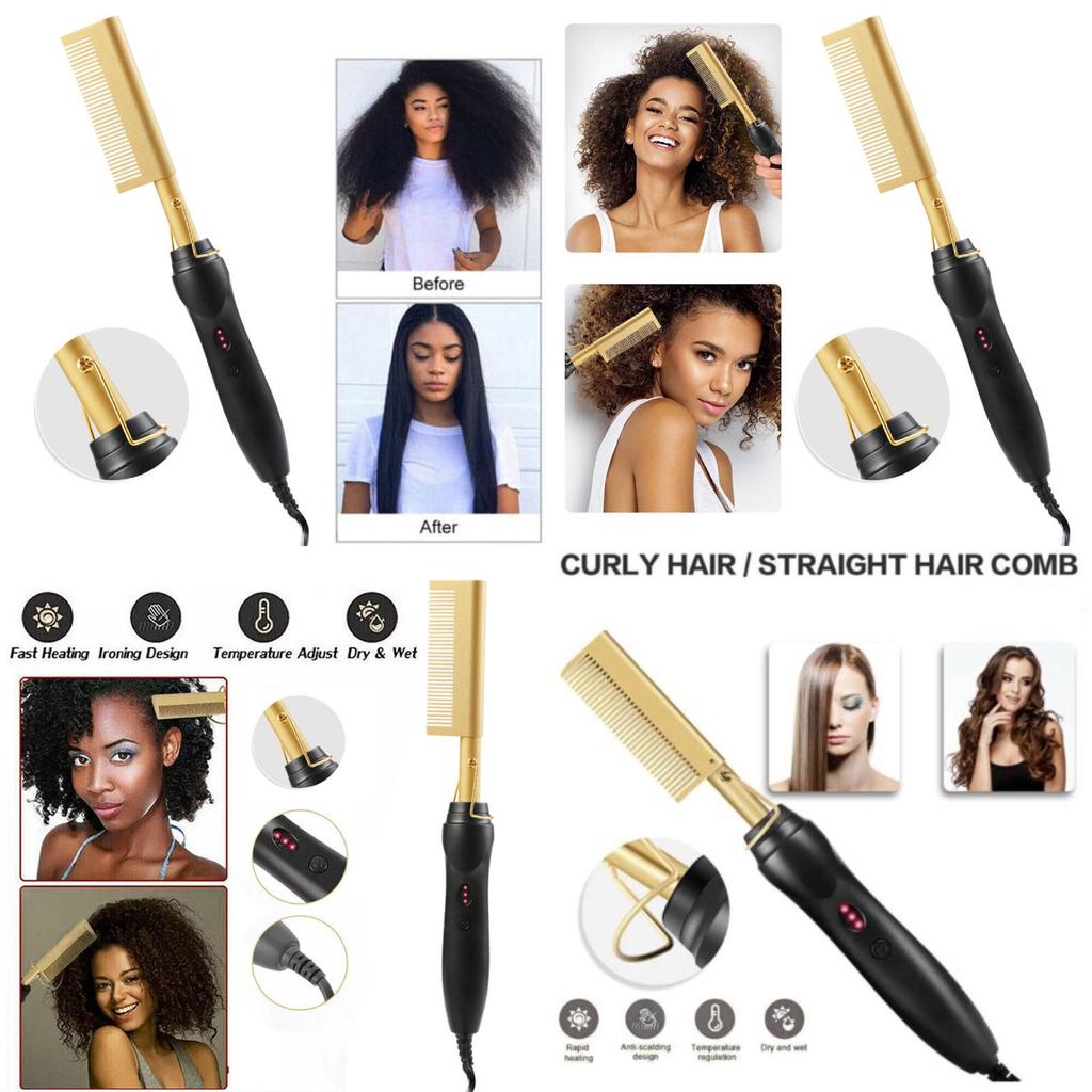 Hair Hot Comb Straightener Professional Press Comb Electric Curler Portable