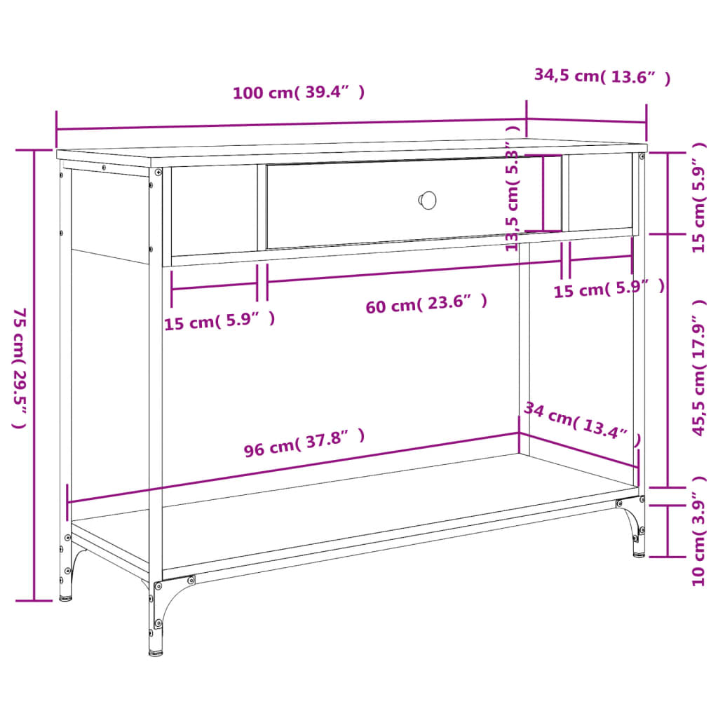 Console Table Grey Sonoma 100x34.5x75 cm Particleboard
