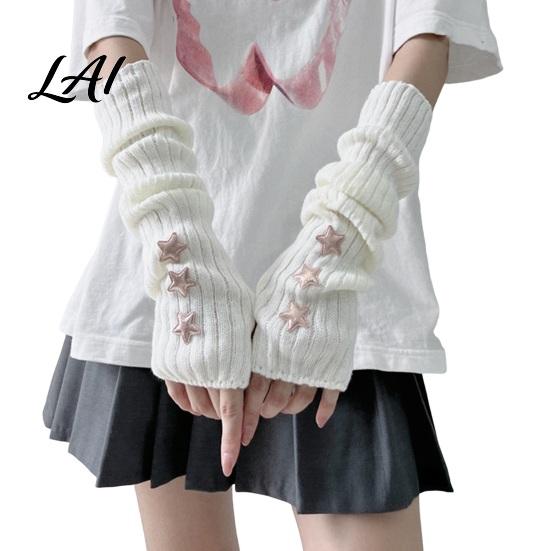 Dunkle Gothic Mode Handschuhe Sternenstrick Armstulpen Fingerlos für Damen Mädchen Lolita Alltag Ärmel Stil Gestreift Häkeln Cosplay Kostüm