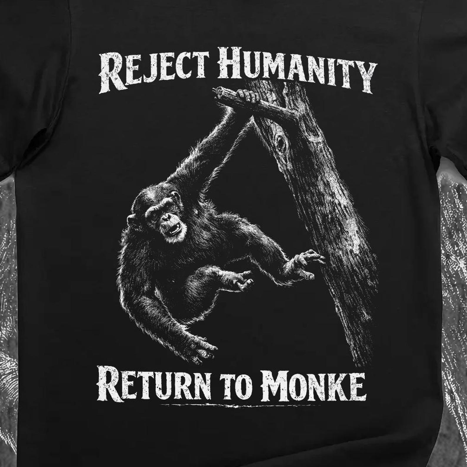 Reject Humanity Return to Monke Shirt – Funny Monkey Meme Graphic Tee S
