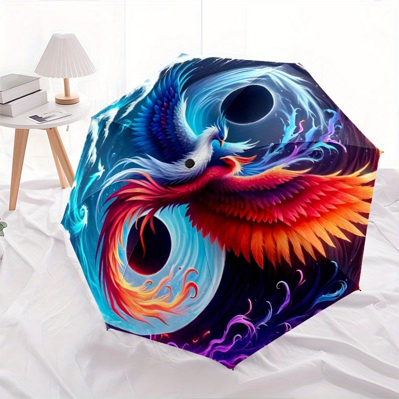 1pc Yin Yang Phoenix Automatic Umbrella Design, Cute Cartoon Pattern, Portable Outdoor Umbrella, Perfect R037