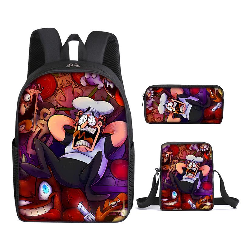 Mode Nouveauté Luxe tour à pizza Impression 3D 3 pièces/Ensemble élève Sacs d'école Sac à dos pour ordinateur portable Sac à dos Sac à bandoulière incliné Trousse à crayons