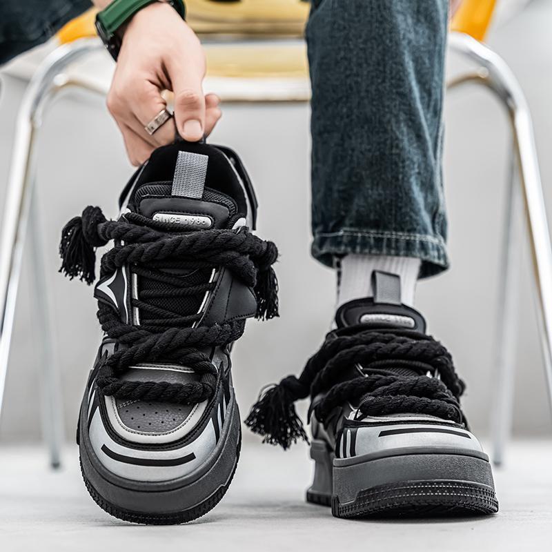 Tênis Masculinos Personalizados com Tira de Corda de Cânhamo - Cores Vibrantes da Moda, Mocassins Casuais, Sapatos Esportivos Jovens de Sola Grossa