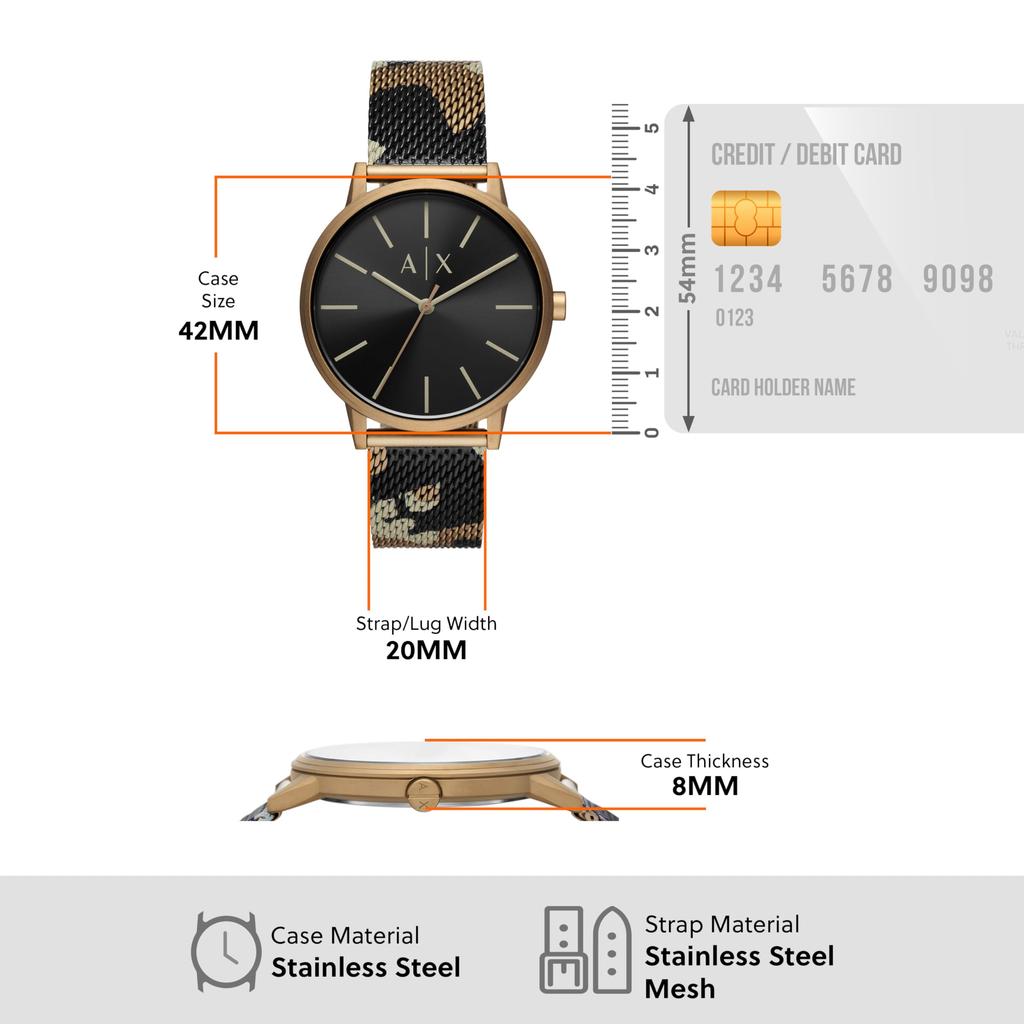Armani Exchange Camouflage Pattern Stainless Steel Mesh Watch Three-Hand