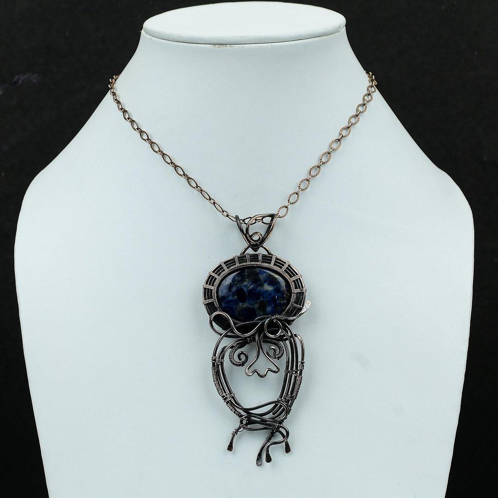 Sodalite Pendant Copper Wire Wrapped Pendant Gemstone Jewelry Birthstone Pendant Copper Wire Jewelry Gift For Her Handmade Brand New Pendant