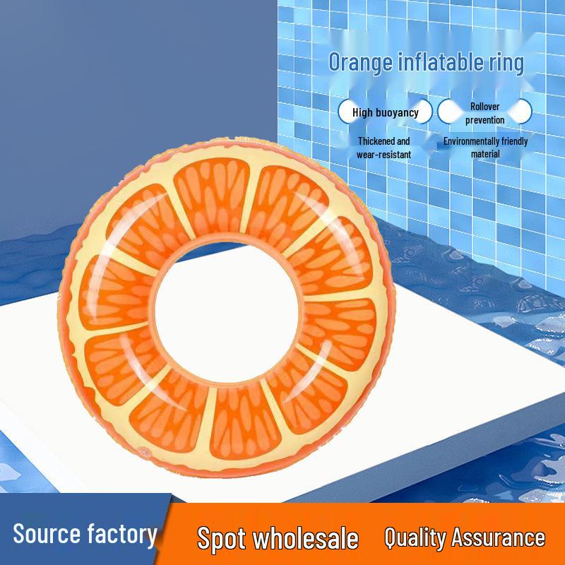 Orange PVC Inflatable Swim Ring - Thickened for Adults, Beginner-Friendly, Large Buoyancy.