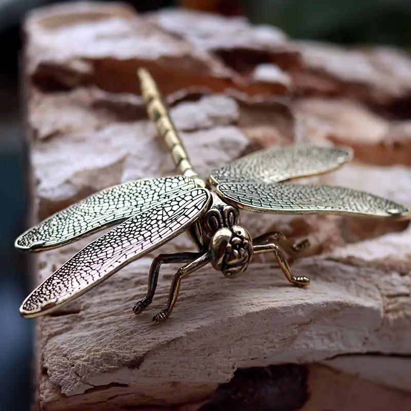 Vintage Brass Dragonfly Figurine Ornament - Antique-Style Home & Office Desk Decor, Creative Tea Pet Collectible Statue