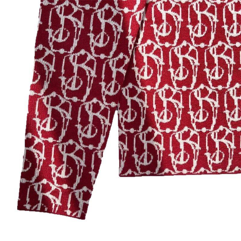 BRD Red Wool Blend Cardigan Sweater - Single-breasted, Long Sleeve, Women's Knit Top for New Year