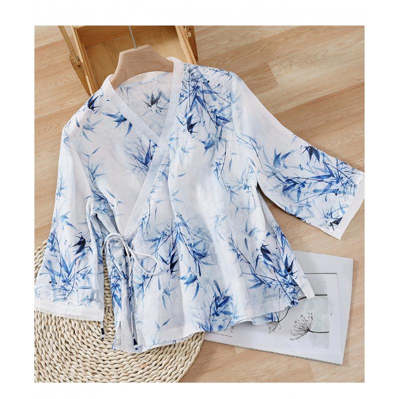 Women s High-End Retro Ramie Cotton Linen Blouse - Summer 2026 Tea Ceremony Top Large