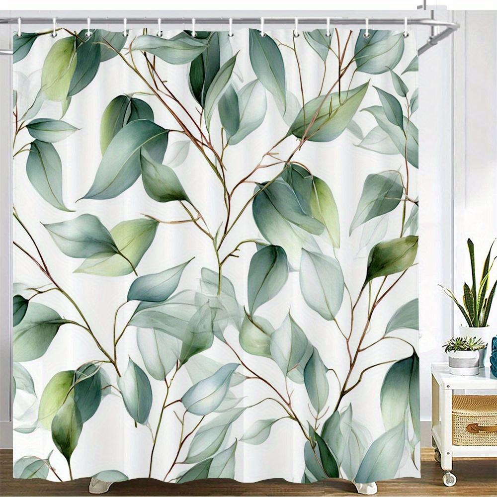 

1Pc Lush Watercolor Leaves And Branches Shower Curtain - Polyester Fabric, Machine Washable, With Hooks, For Bathroom Decor W60H190(CM)-1 Pcs