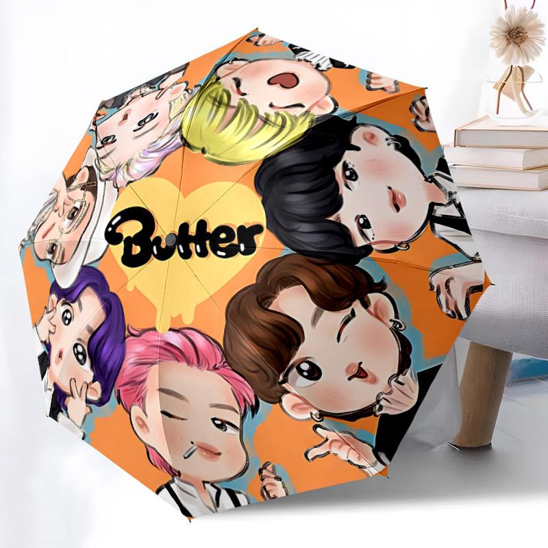 1pc BTS Kpop Automatic Folding Umbrella, Automatic Folding Umbrella with 8 Ribs, Convenient for Outdoor Use 030