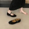 THEDOUDOU Round Head Retro Temperament Word with Mary Jane Shoes Women's 2025 Flat-bottomed Suede Single Shoes Doudou Shoes