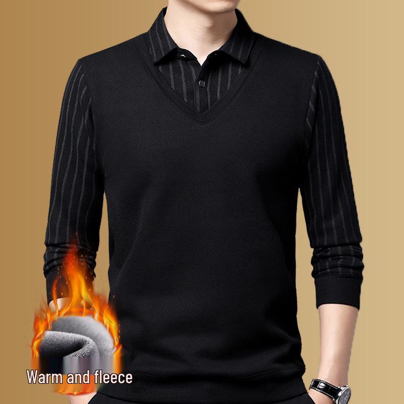 Men's Woodpecker Two-Piece Sweater Shirt, Plus Velvet, Thick Knitwear for Autumn/Winter.