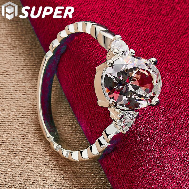 925 Sterling Silver Big AAA Zircon Ring Fashion Jewelry