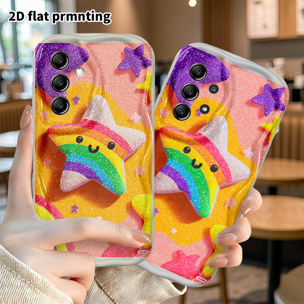 Phone case: 2D flat, suitable for Samsung Galaxy A34 A35 M05 M06 S20 S22 S21 FE Plus 5G, rainbow glitter stars, perfect Christmas and Halloween holida