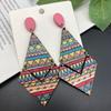 Vintage Painted Big Wooden Earrings Ethnic Exaggerated Pattern Geometric Statement Drop Earrings Vacation Party Jewelry
