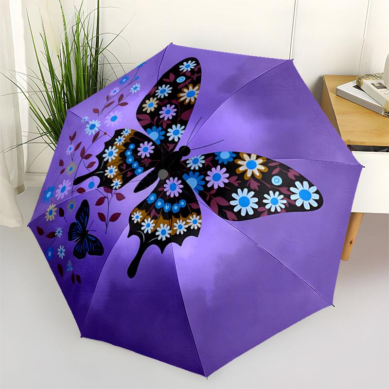 1pc Butterfly Flowers Automatic Open/close Umbrella, 8-Rib sturdy structure, Auto Folding/Opening, Portable Travel Umbrella for Women, Partiesc08