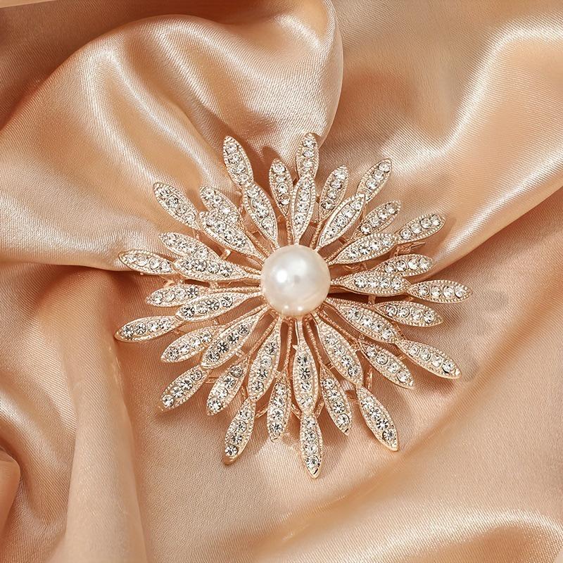 Exquisite Double Layer Rhinestone Flower Pearl Brooch